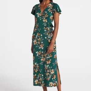 Faux wrap brushed knit maxi dress